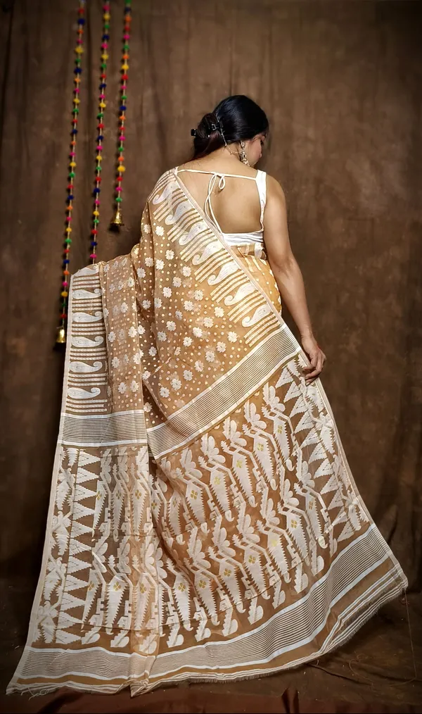 Khaki_Cotton_Linen_Jamdani_Self_Design_Saree_For_Women