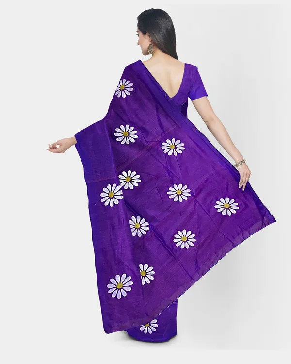 Purple_Pure_Cotton_Handloom_Floral_Print_Saree_For_Women
