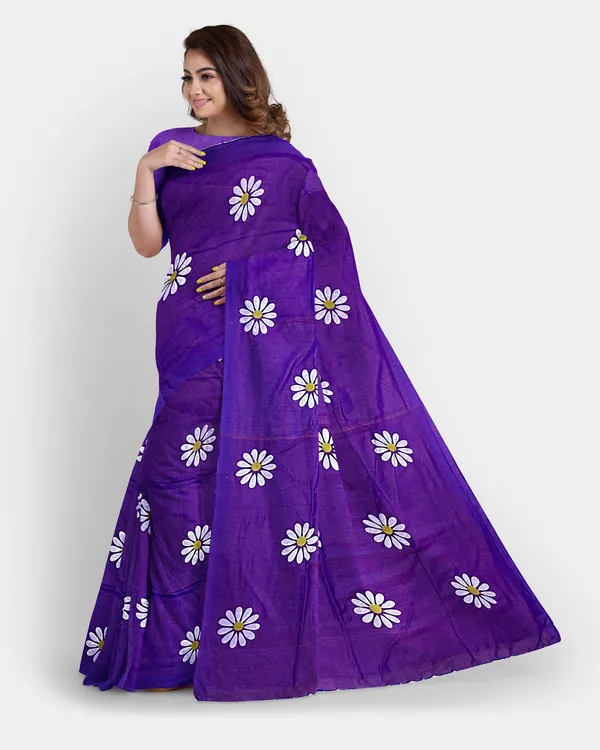 Purple_Pure_Cotton_Handloom_Floral_Print_Saree_For_Women