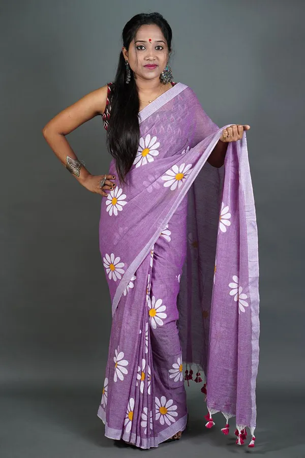 Light_Violet_Cotton_Blend_Handloom_Printed_Saree_For_Women