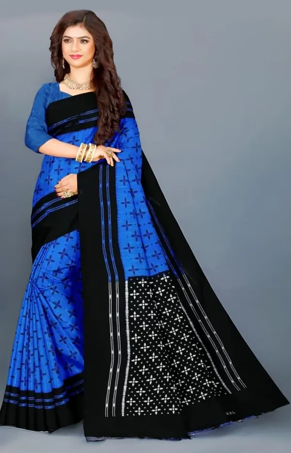 Blue_&_Black_Viscose_Rayon_Sambalpuri_Printed_Saree_For_Women