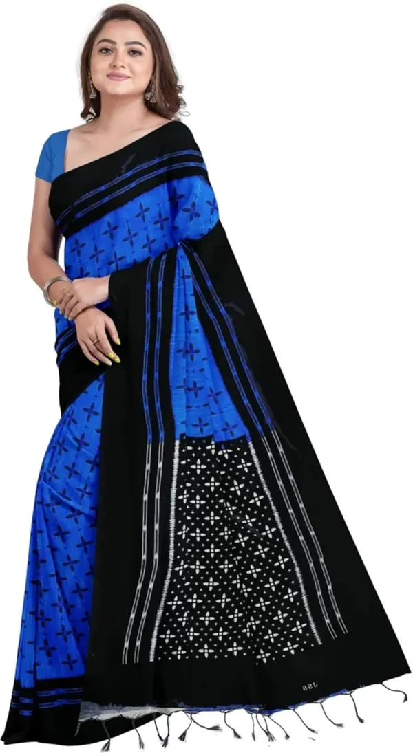 Blue_&_Black_Viscose_Rayon_Sambalpuri_Printed_Saree_For_Women