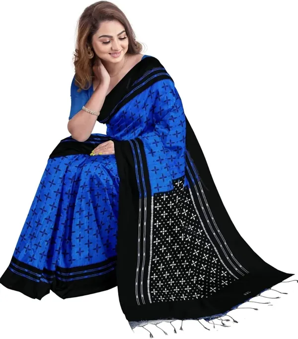 Blue_&_Black_Viscose_Rayon_Sambalpuri_Printed_Saree_For_Women