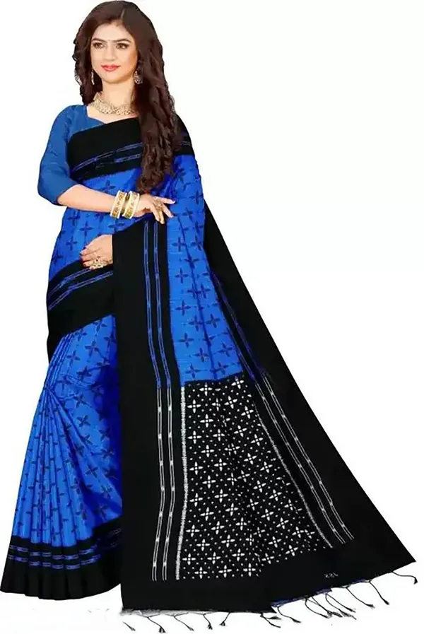 Blue_&_Black_Viscose_Rayon_Sambalpuri_Printed_Saree_For_Women