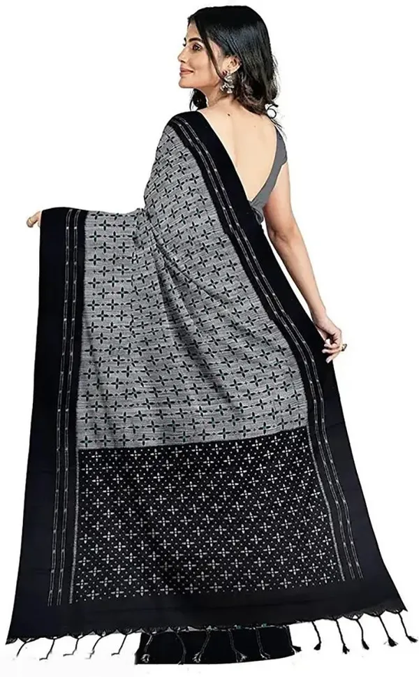 Grey_&_Black_Viscose_Rayon_Sambalpuri_Printed_Saree_For_Women