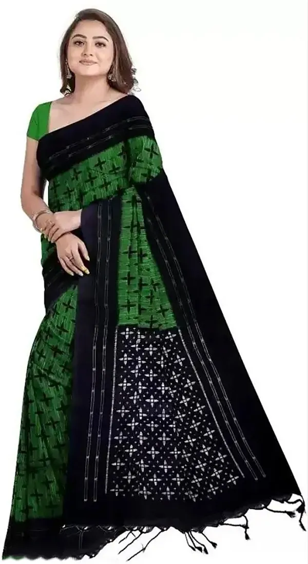 Green_&_Black_Viscose_Rayon_Sambalpuri_Printed_Saree_For_Women