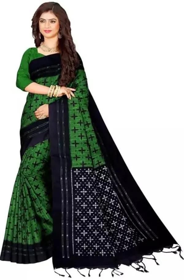 Green_&_Black_Viscose_Rayon_Sambalpuri_Printed_Saree_For_Women