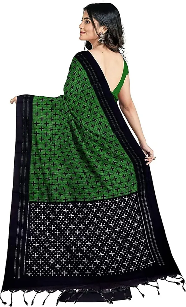 Green_&_Black_Viscose_Rayon_Sambalpuri_Printed_Saree_For_Women