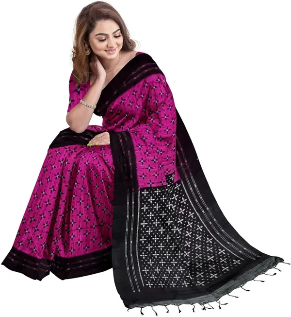 Rani_&_Black_Viscose_Rayon_Sambalpuri_Printed_Saree_For_Women
