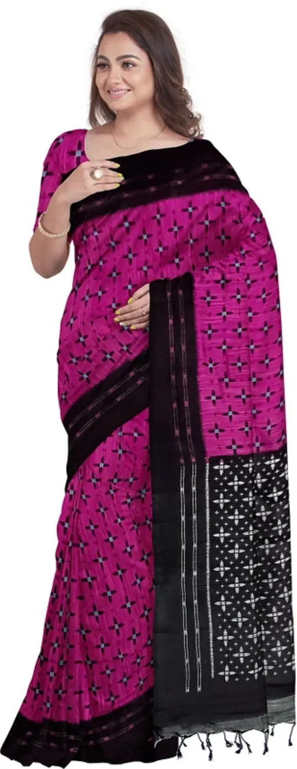 Rani_&_Black_Viscose_Rayon_Sambalpuri_Printed_Saree_For_Women