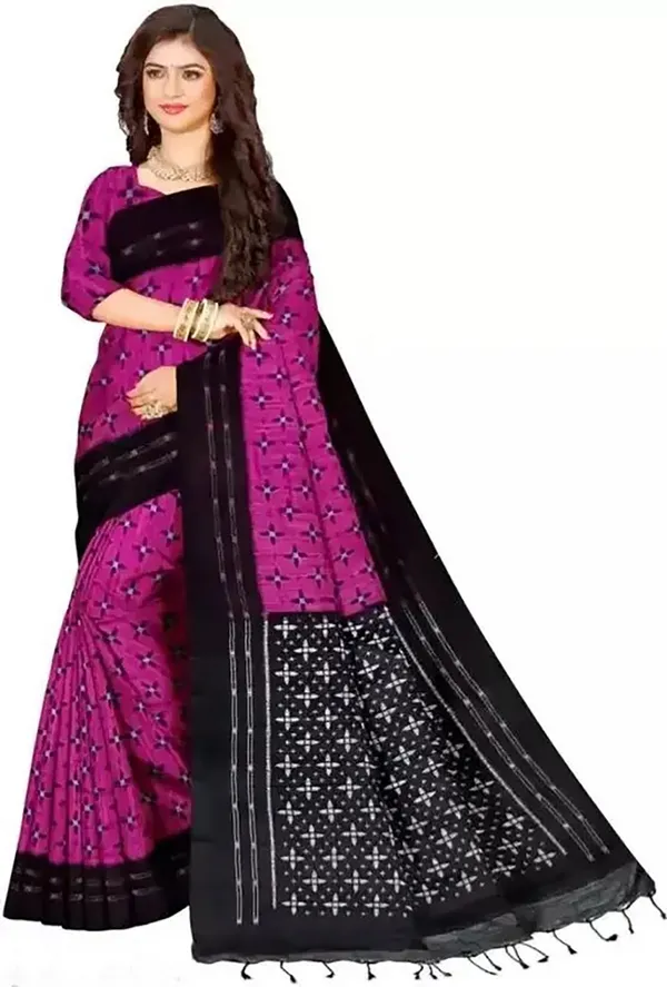 Rani_&_Black_Viscose_Rayon_Sambalpuri_Printed_Saree_For_Women