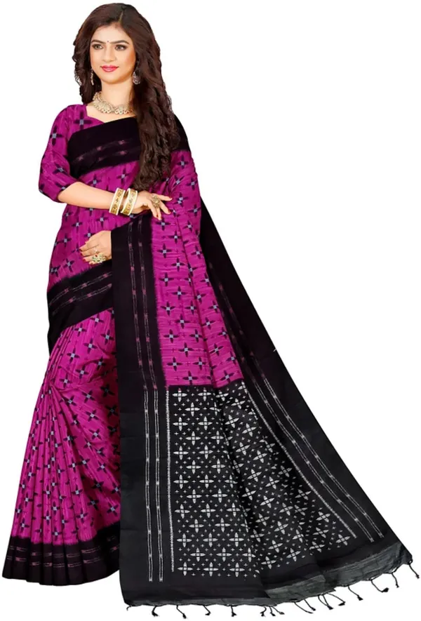 Rani_&_Black_Viscose_Rayon_Sambalpuri_Printed_Saree_For_Women
