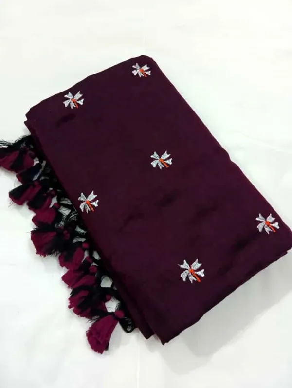 Burgundy_Pure_Cotton_Handloom_Floral_Embroidery_Saree_For_Women