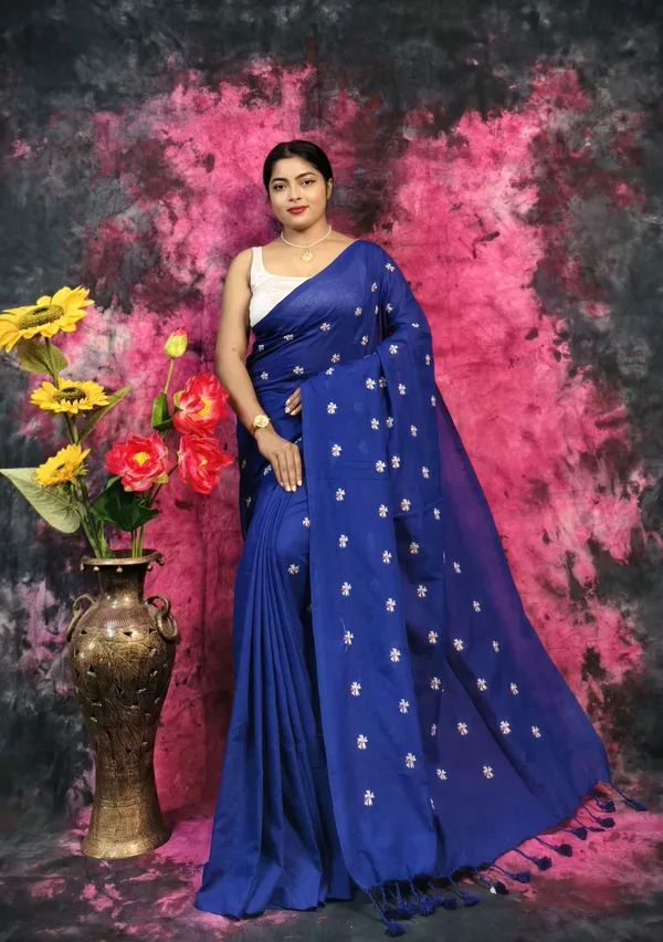 Blue_Khadi_Handloom_Embroidered_Saree_For_Women