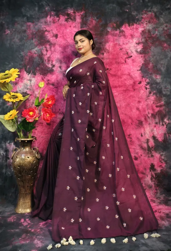 Burgundy_Khadi_Handloom_Embroidered_Saree_For_Women