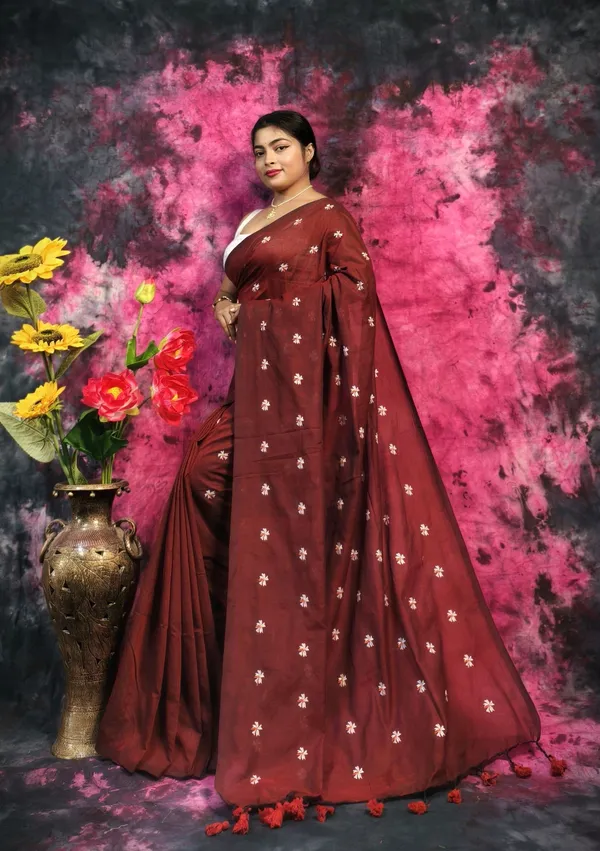 Maroon_Khadi_Handloom_Embroidered_Saree_For_Women