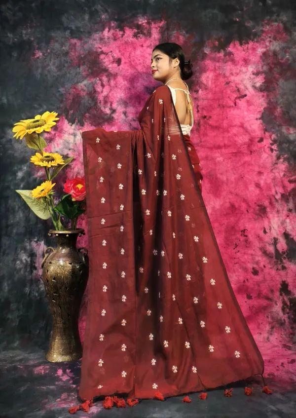 Maroon_Khadi_Handloom_Embroidered_Saree_For_Women