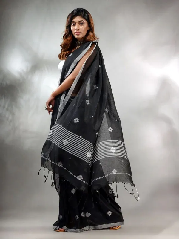 Black_Pure_Cotton_Handloom_Woven_Saree_For_Women