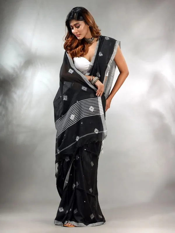 Black_Pure_Cotton_Handloom_Woven_Saree_For_Women