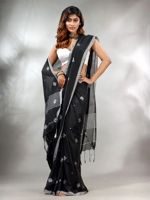 Black_Pure_Cotton_Handloom_Woven_Saree_For_Women