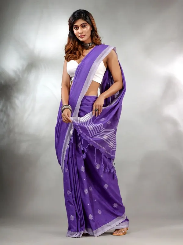 Purple_Pure_Cotton_Handloom_Woven_Saree_For_Women