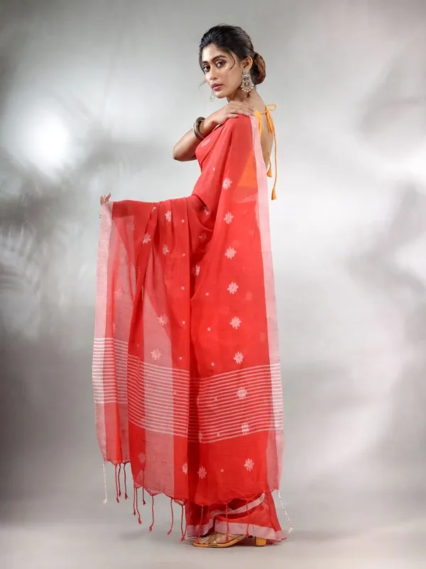 Red_Pure_Cotton_Handloom_Woven_Saree_For_Women