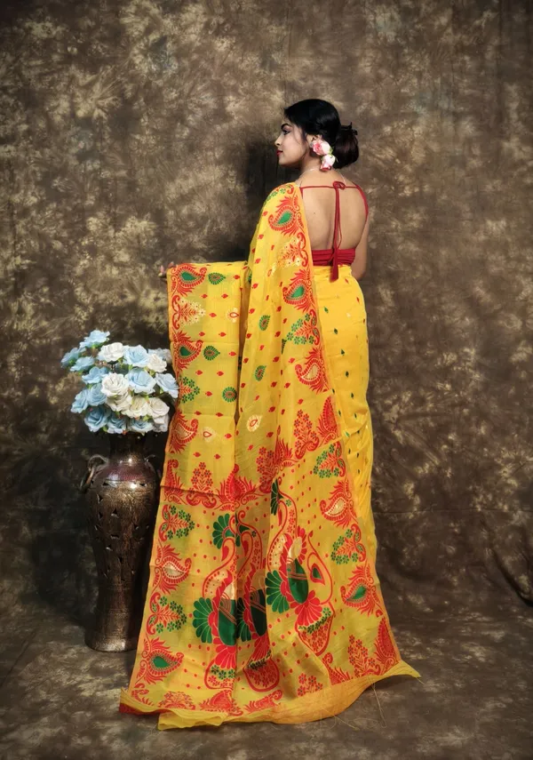 Yellow_Cotton_Silk_Jamdani_Self_Design_Saree_For_Women