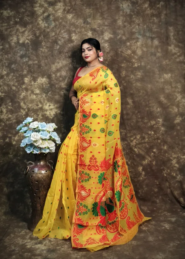 Yellow_Cotton_Silk_Jamdani_Self_Design_Saree_For_Women