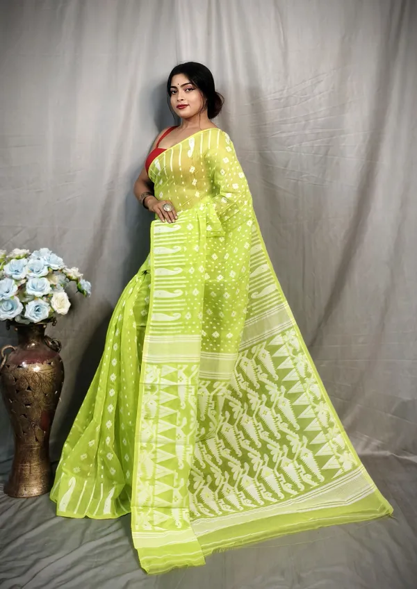 Light_Green_Cotton_Silk_Jamdani_Embroidered_Saree_For_Women