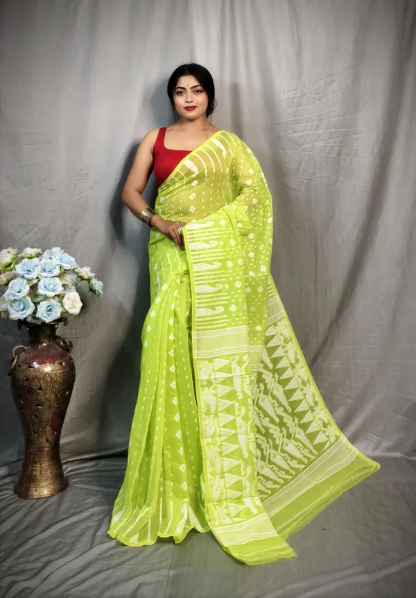 Light_Green_Cotton_Silk_Jamdani_Embroidered_Saree_For_Women