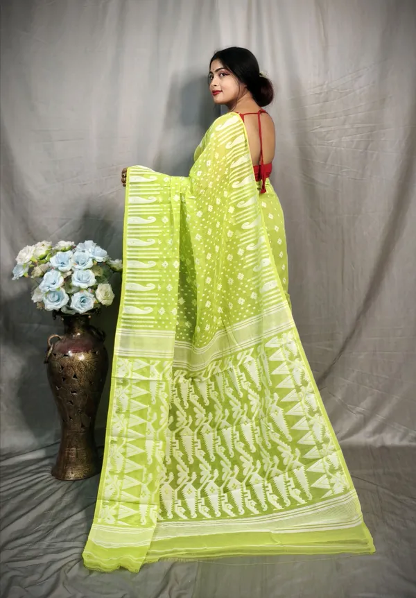 Light_Green_Cotton_Silk_Jamdani_Embroidered_Saree_For_Women