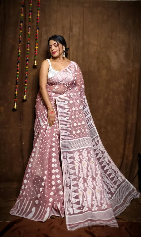 Odessa_Pink_Cotton_Linen_Jamdani_Self_Design_Saree_For_Women