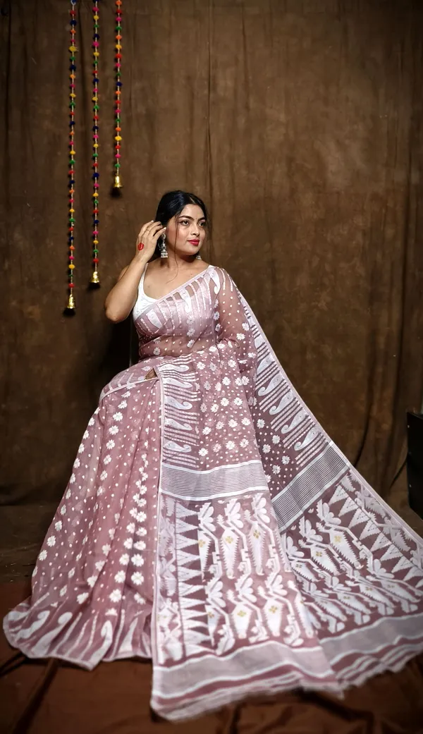 Odessa_Pink_Cotton_Linen_Jamdani_Self_Design_Saree_For_Women