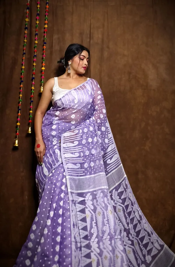 Multicolour_Cotton_Linen_Jamdani_Self_Design_Saree_For_Women