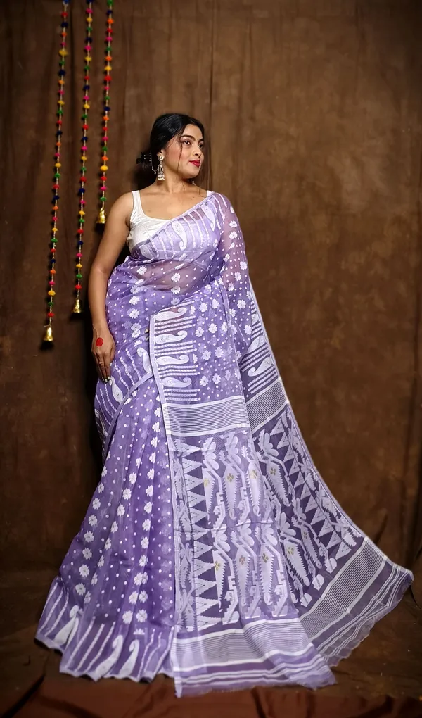 Multicolour_Cotton_Linen_Jamdani_Self_Design_Saree_For_Women