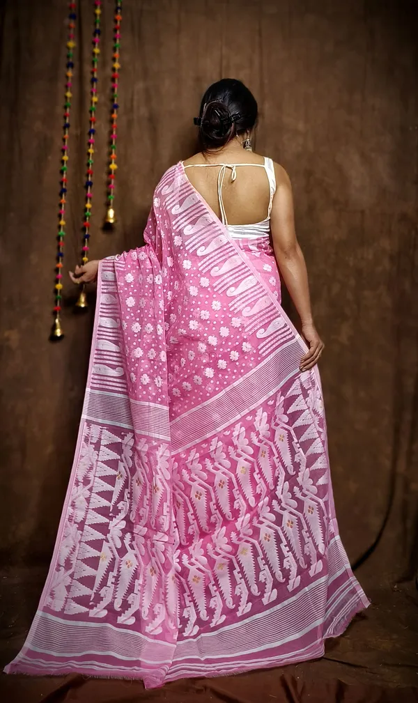 Pink_Cotton_Linen_Jamdani_Self_Design_Saree_For_Women