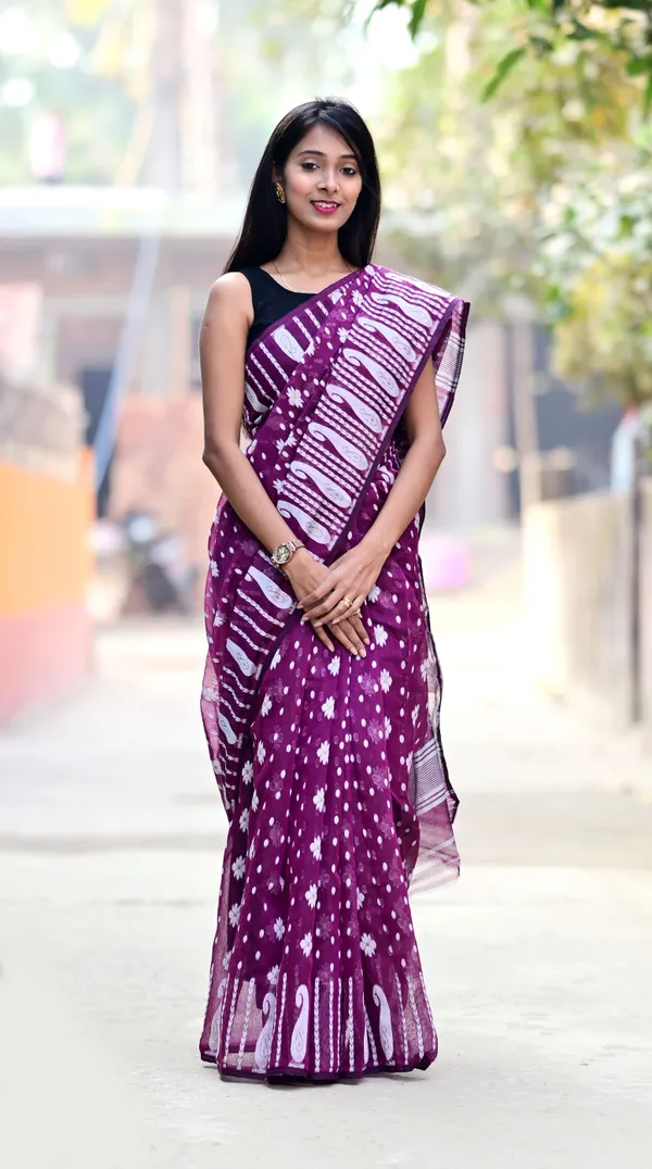 Purple_Cotton_Linen_Jamdani_Self_Design_Saree_For_Women