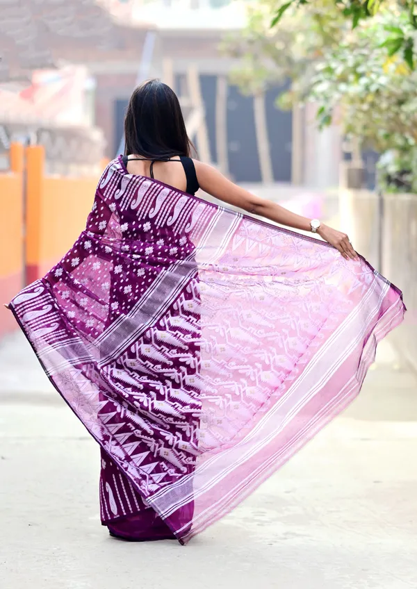 Purple_Cotton_Linen_Jamdani_Self_Design_Saree_For_Women