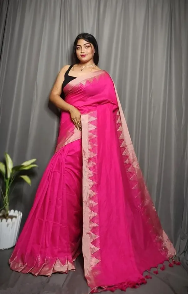 Pink_Pure_Cotton_Handloom_Temple_Border_Saree_For_Women