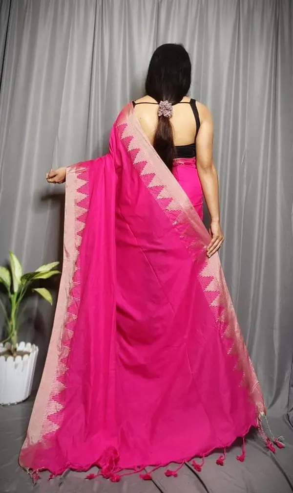 Pink_Pure_Cotton_Handloom_Temple_Border_Saree_For_Women