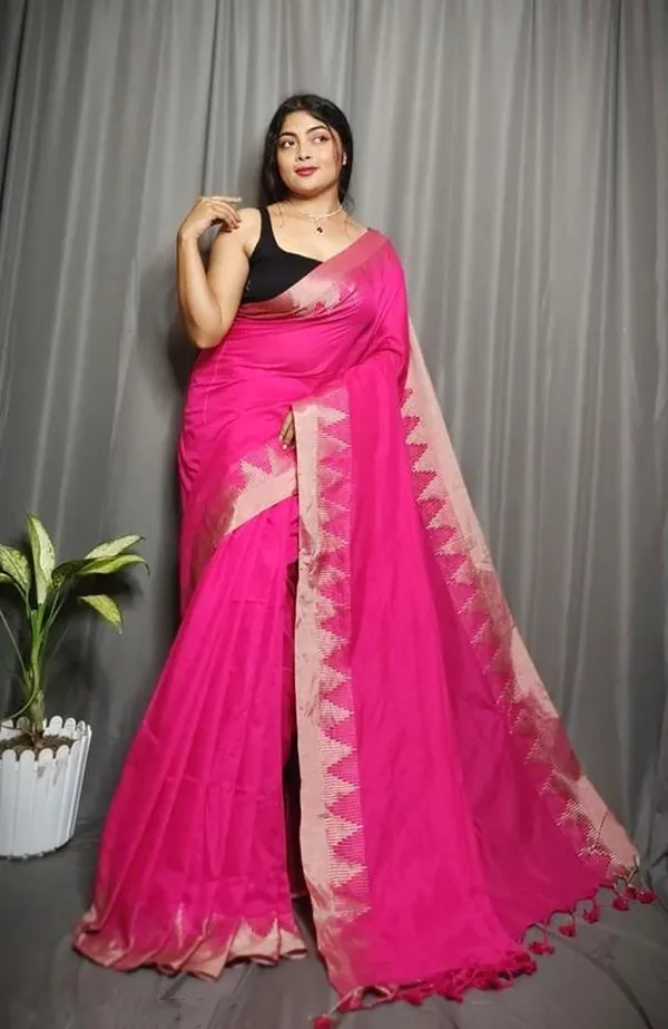 Pink_Pure_Cotton_Handloom_Temple_Border_Saree_For_Women