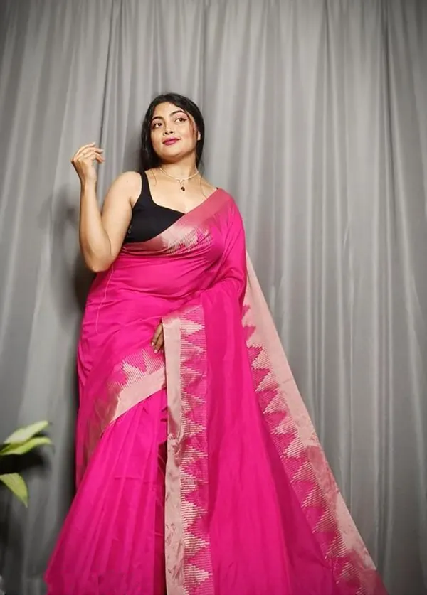 Pink_Pure_Cotton_Handloom_Temple_Border_Saree_For_Women
