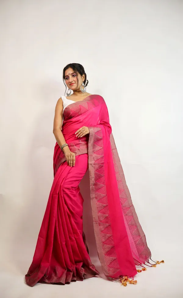 Pink_Pure_Cotton_Handloom_Temple_Border_Saree_For_Women