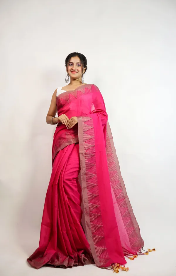 Pink_Pure_Cotton_Handloom_Temple_Border_Saree_For_Women