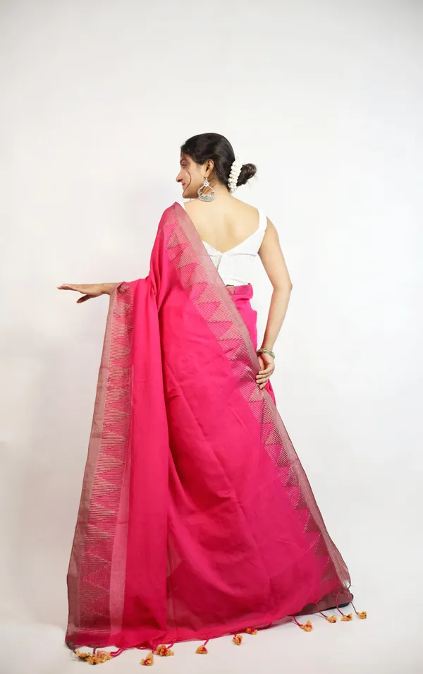 Pink_Pure_Cotton_Handloom_Temple_Border_Saree_For_Women