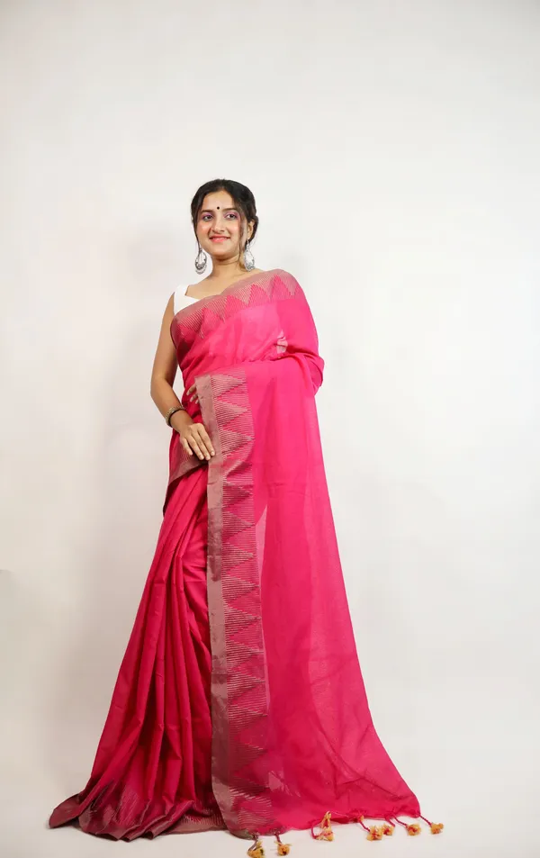 Pink_Pure_Cotton_Handloom_Temple_Border_Saree_For_Women