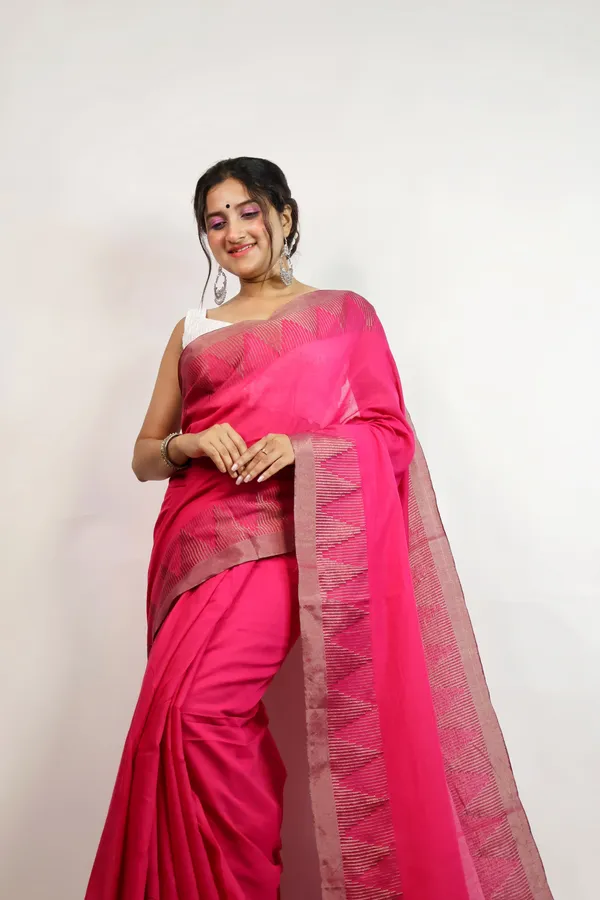 Pink_Pure_Cotton_Handloom_Temple_Border_Saree_For_Women