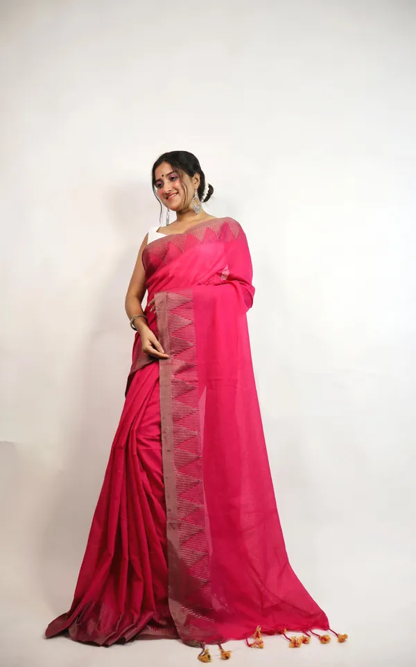 Pink_Pure_Cotton_Handloom_Temple_Border_Saree_For_Women