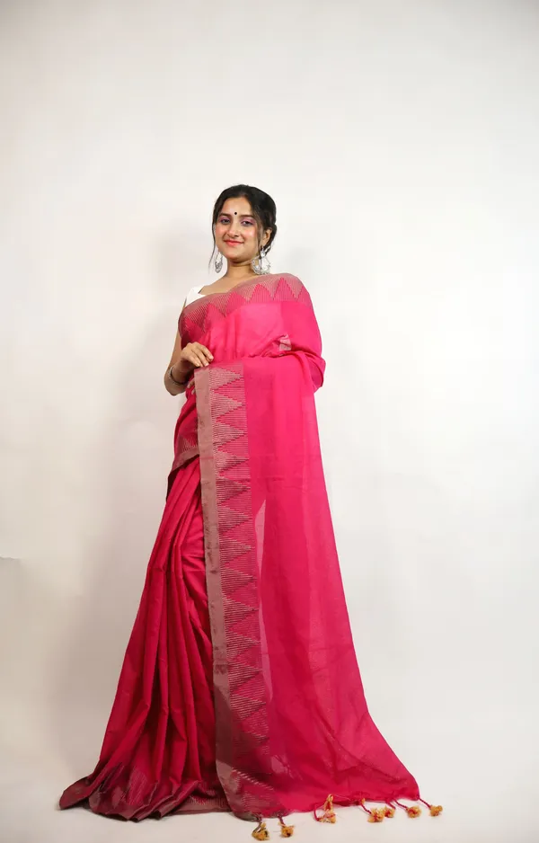 Pink_Pure_Cotton_Handloom_Temple_Border_Saree_For_Women