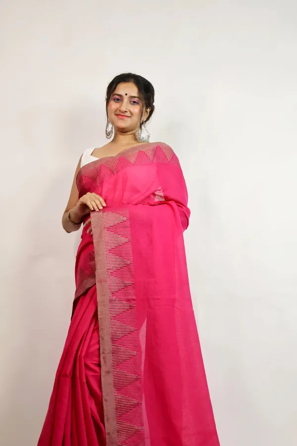 Pink_Pure_Cotton_Handloom_Temple_Border_Saree_For_Women